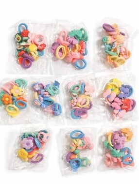 Bundle Of Elastic Hair Bands-Cartoon Fruit-Animal-Flower-Resin Hair Ties NEW